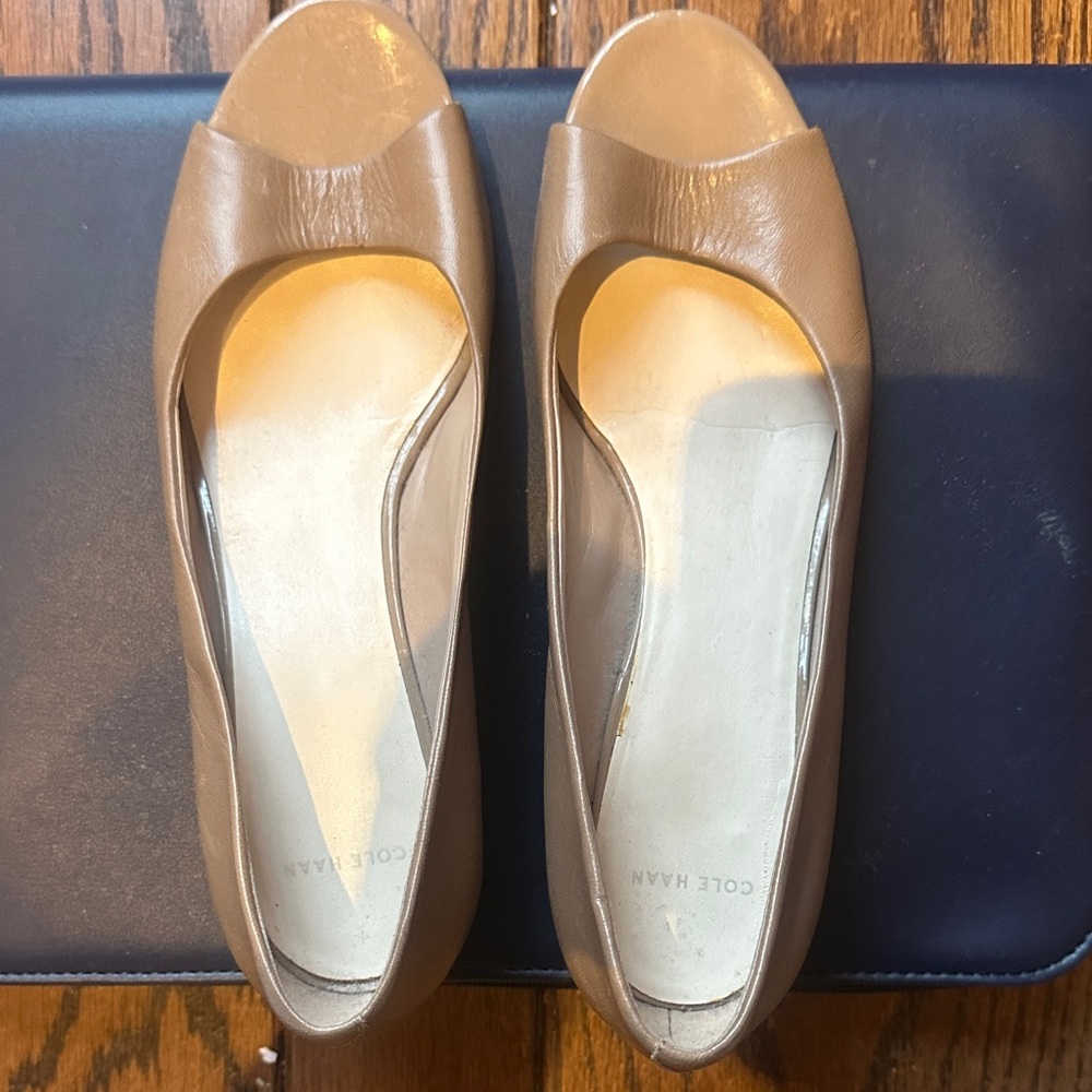 Cole Haan Women's Brown Peep Toe Flats